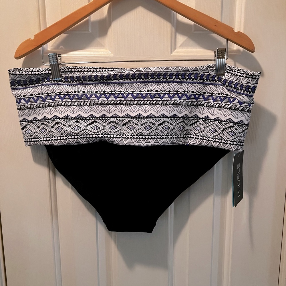 Profile by Gottex Swim Bottoms -Black with white/blue/black band - Size 16- NWT